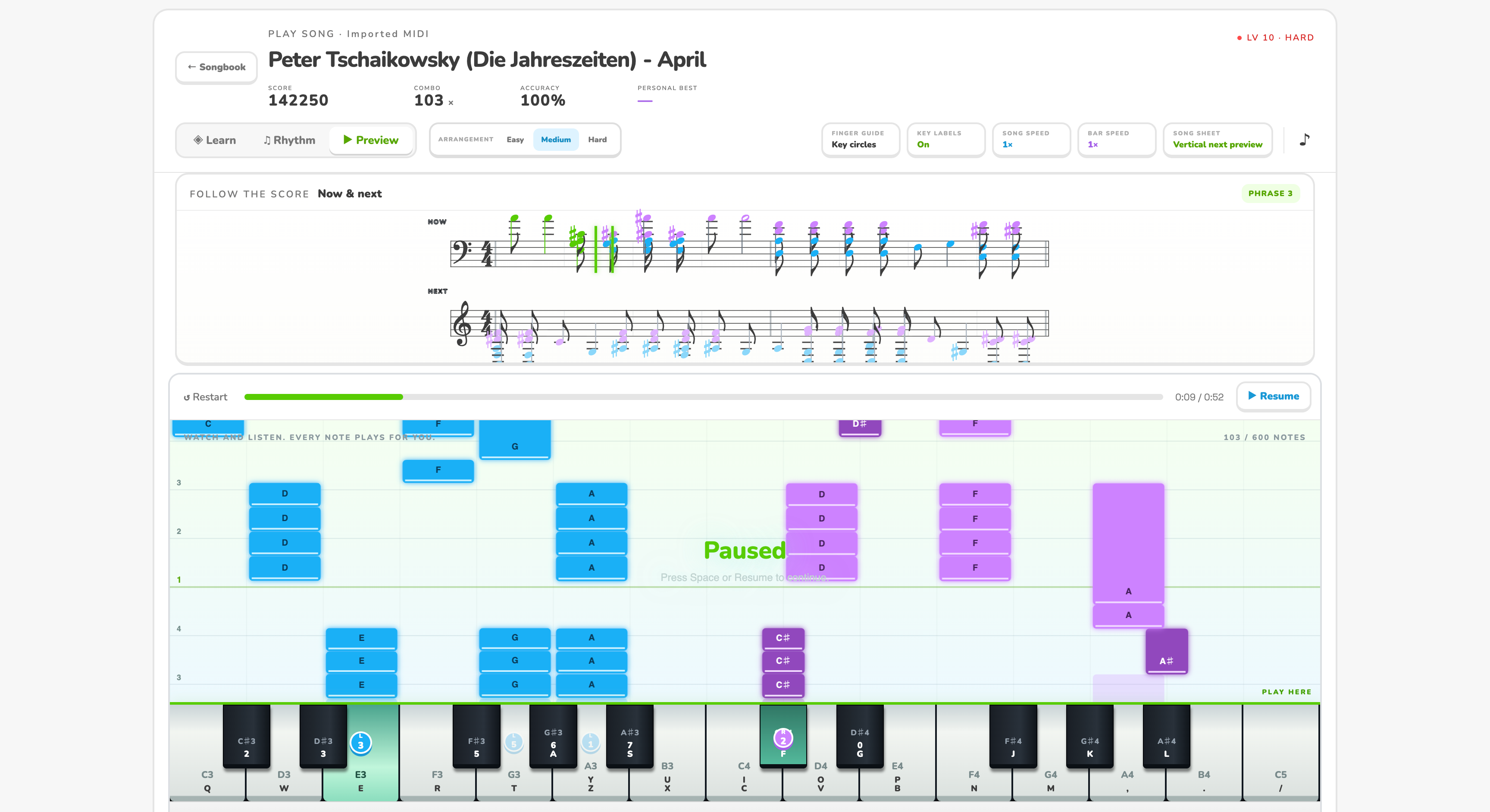 MiniJams piano learning interface